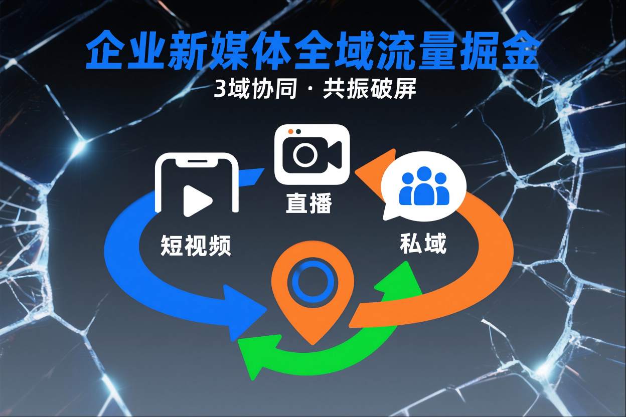 短视频全域商业模式，企业新媒体全域流量掘金，3域协同，共振破屏，短视频-直播-私域-地域-小白网创