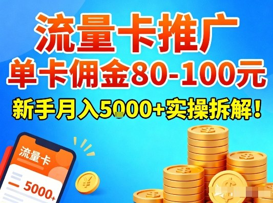 流量卡推广，单卡佣金80-100，新手月入5k+实操拆解！-小白网创