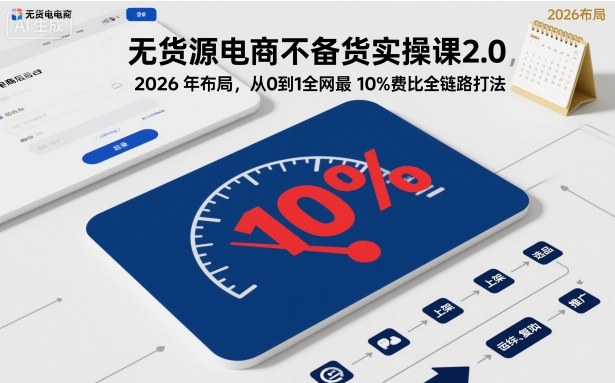 无货源电商不备货实操课2.0,2026年布局,从0到1全网最低10%费比全链路打法【更新】-小白网创