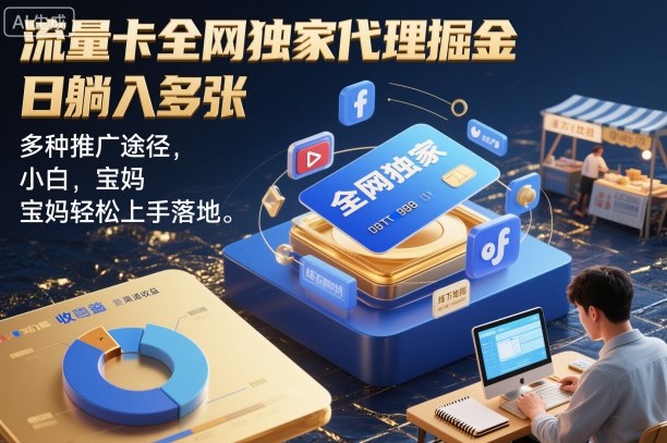 流量卡全网独家代理掘金,日躺入多张,多种推广途径,小白,宝妈轻松上手落地-小白网创