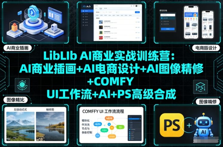 LibLIb AI商业实战训练营：AI商业插画+AI电商设计+AI图像精修+COMFY UI工作流+AI+PS高级合成-小白网创