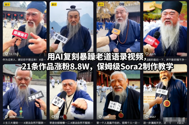 用AI复刻暴躁老道语录视频，21条作品涨粉8.8W，保姆级Sora2制作教学-小白网创