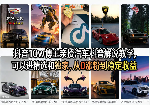 抖音10w博主亲授汽车科普解说教学，可以进精选和独家，从0涨粉到稳定收益（详细视频课程+1T素材）-小白网创