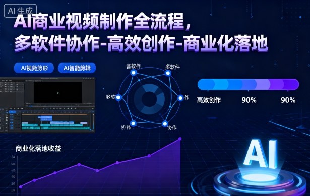 AI商业视频制作全流程,多软件协作-高效创作-商业化落地-小白网创