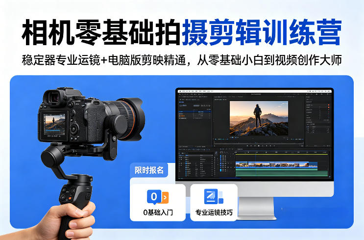 相机零基础拍摄剪辑训练营：稳定器专业运镜+电脑版剪映精通，从零基础小白到视频创作大师-小白网创