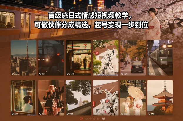 高级感日式情感短视频教学，可做伙伴分成精选，起号变现一步到位-小白网创