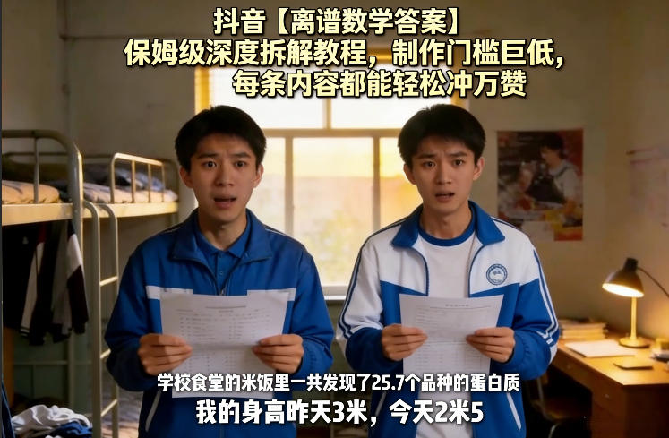 抖音【离谱数学答案】保姆级深度拆解教程，制作门槛巨低，每条内容都能轻松冲万赞，附详细步骤-小白网创