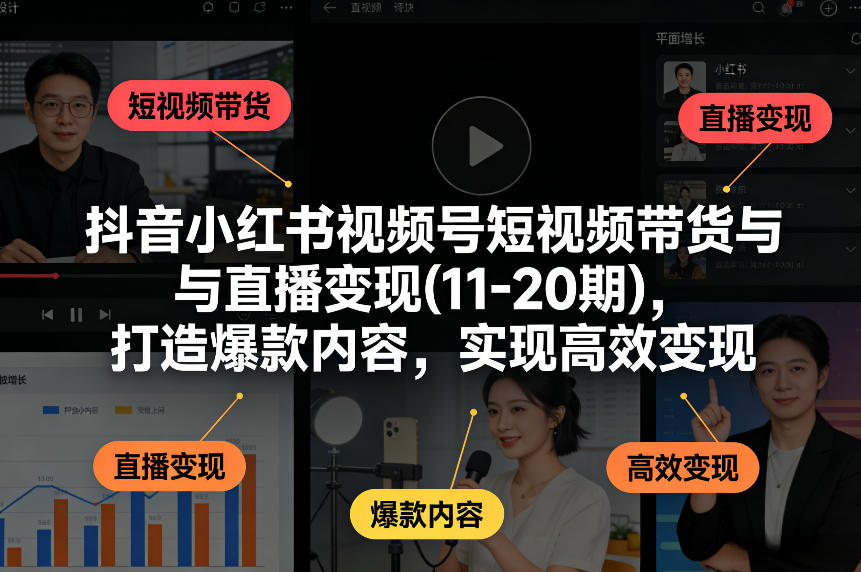 抖音小红书视频号短视频带货与直播变现(10-20期)，打造爆款内容，实现高效变现（更新）-小白网创