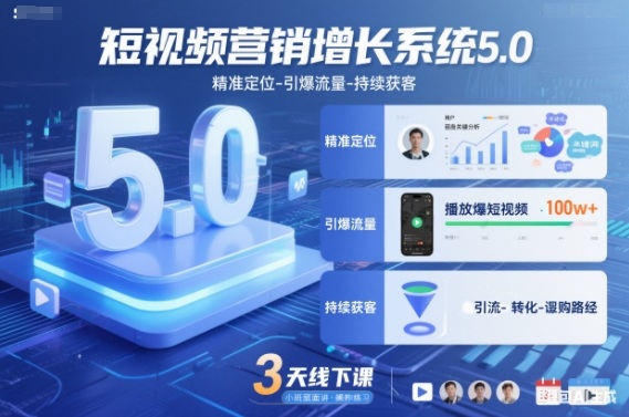 短视频营销增长系统5.0，精准定位-引爆流量-持续获客，3天线下课（音频+图片）-小白网创