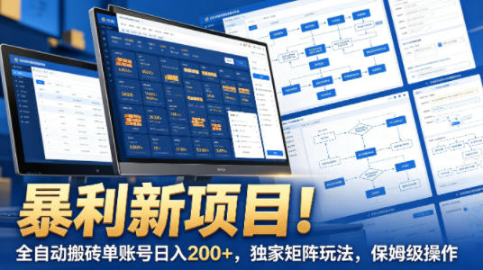 暴利新项目！全自动搬砖单账号日入200+，独家矩阵玩法，保姆级操作【揭秘】-小白网创