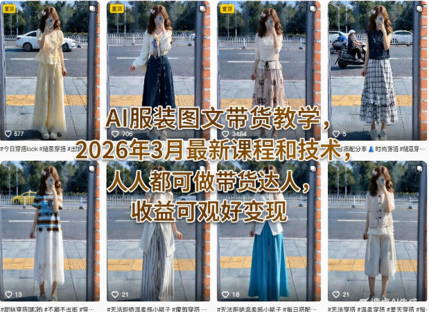 AI服装图文带货教学，2026年3月最新课程和技术，人人都可做带货达人，收益可观好变现-小白网创