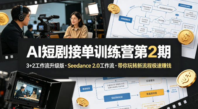 AI短剧接单训练营第2期，3+2工作流升级版，Seedance 2.0工作流，带你玩转新流程极速賺钱-小白网创