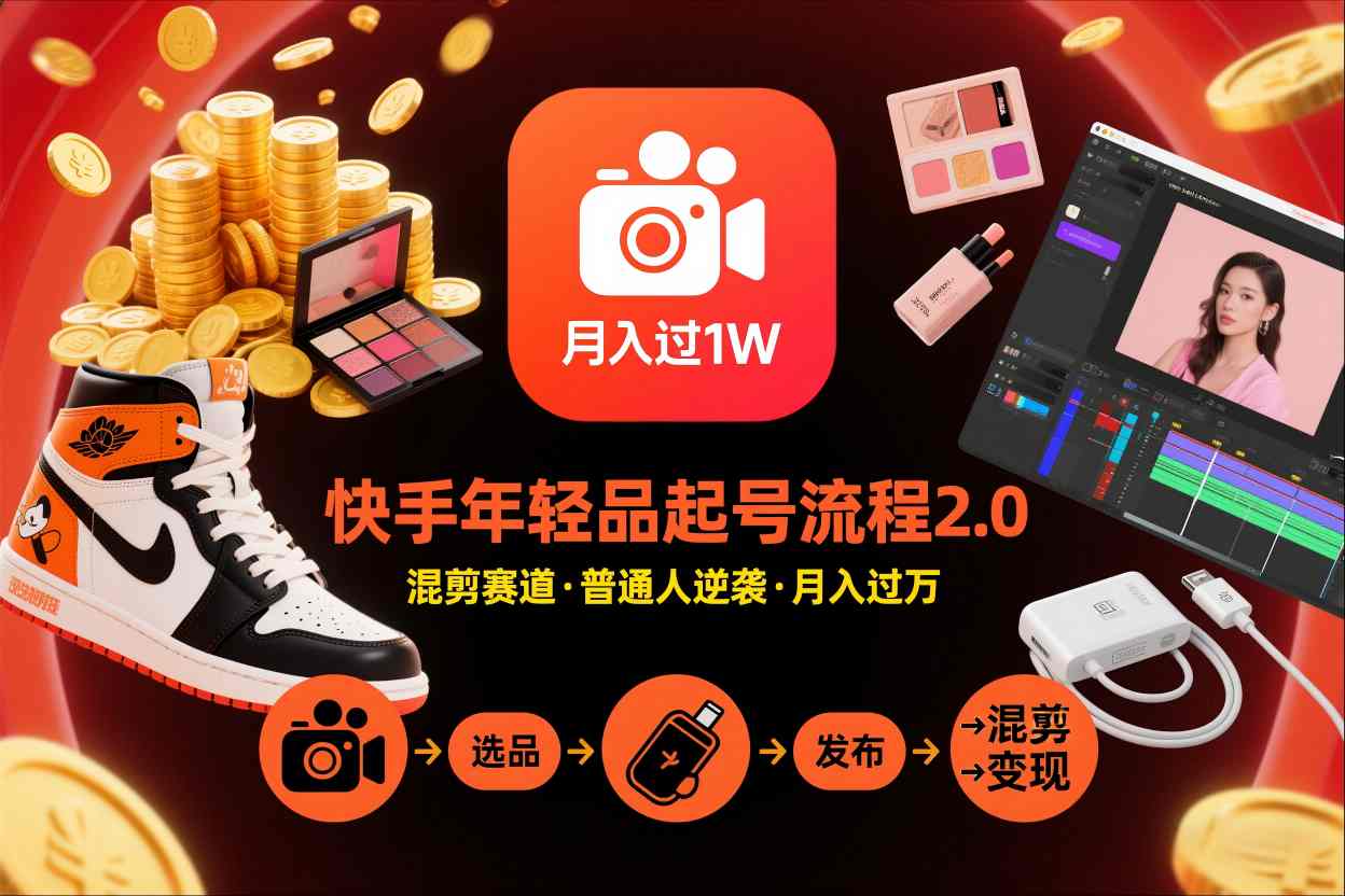 快手短视频带货年轻品起号流程2.0，快手年轻品混剪赛道，普通人也能月入过1W-小白网创