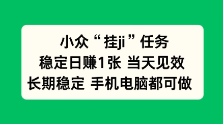 小众挂ji任务手机电脑都能挂,稳定日賺1张+,当天见效【揭秘】-小白网创