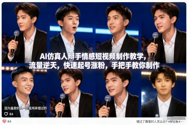 AI仿真人辩手情感短视频制作教学,流量逆天,快速起号涨粉,手把手教你制作-小白网创
