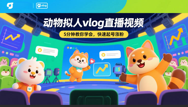 动物拟人vlog直播视频，5分钟教你学会，快速起号涨粉-小白网创