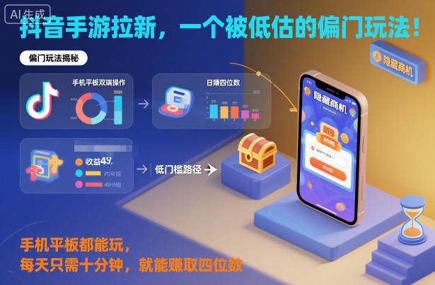 抖音手游拉新,一个被低估的偏门玩法!手机平板都能玩,每天只需十分钟,就能賺取四位数【揭秘】-小白网创