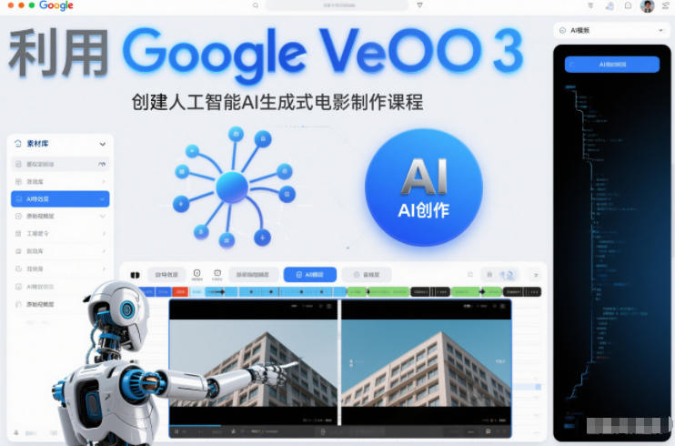 利l用Google Veo 3创建人工智能AI生成式电影制作课程,使用人工智能的力量创建令人惊叹的视频-小白网创