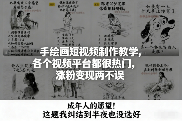 手绘画短视频制作教学，各个视频平台都很热门，涨粉变现两不误-小白网创