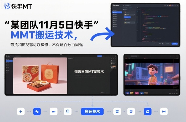 某团队11月5日快手MT搬运技术，带货和影视都可以操作，不保证百分百同框，自测-小白网创