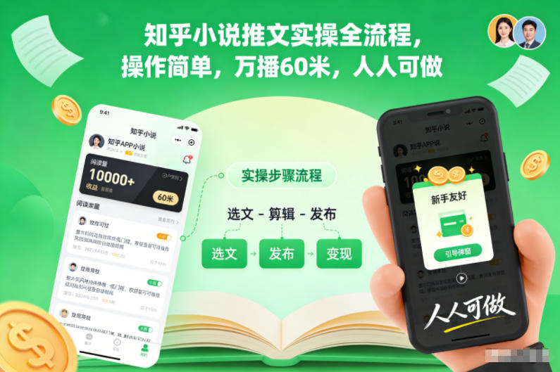 知乎小说推文实操全流程，操作简单，万播60米，人人可做-小白网创