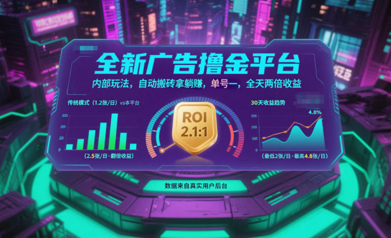 全新广告撸金平台，内部玩法，自动搬砖拿躺賺，单号一天保底2张+，全天两倍收益【揭秘】-小白网创