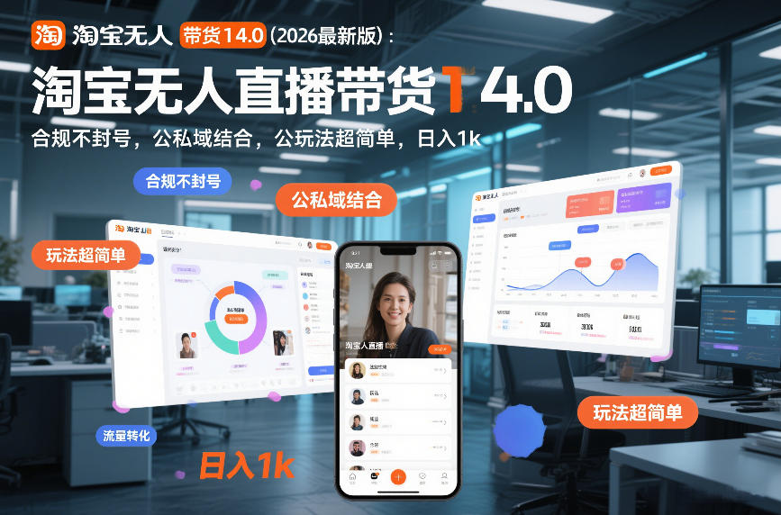 淘宝无人直播带货14.0（2026最新版）：合规不封号，公私域结合，玩法超简单，日入1k+【揭秘】-小白网创