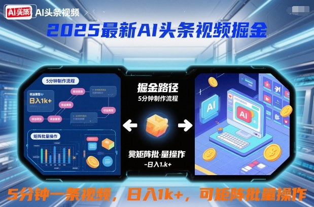 2025最新AI头条视频掘金,5分钟一条视频,日入1k+,可矩阵批量操作-小白网创