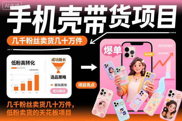 手机壳带货项目,几千粉丝卖货几十万件,短视频低粉卖货的天花板项目-小白网创