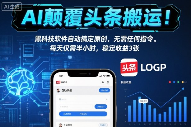 AI颠覆头条搬运!黑科技软件自动搞定原创,无需任何指令。每天仅需半小时,稳定收益3张【揭秘】-小白网创
