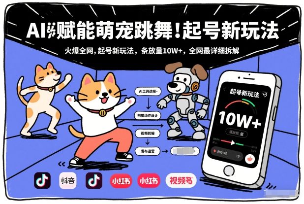 AI赋能萌宠跳舞,火爆全网,起号新玩法,条条播放量10W+,全网最详细拆解-小白网创