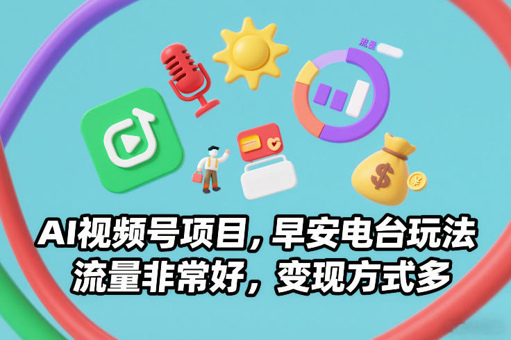 AI视频号项目，早安电台玩法，流量非常好，变现方式多-小白网创