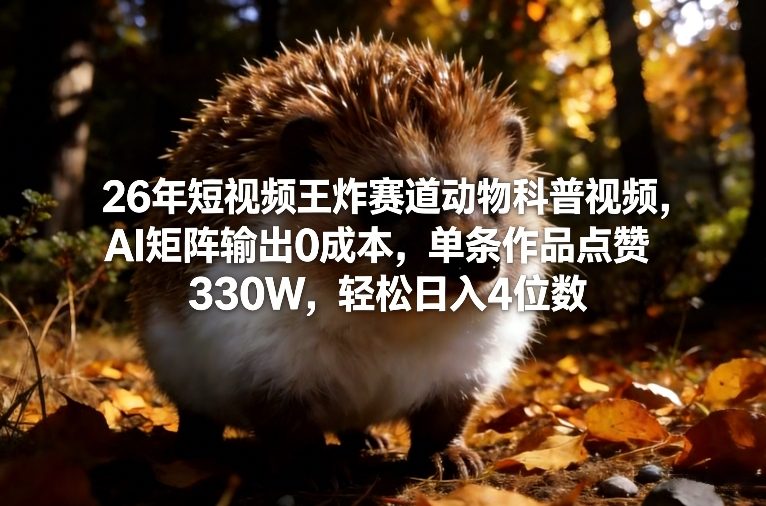 26年短视频王炸赛道动物科普视频，AI矩阵输出0成本，单条作品点赞330W，轻松日入4位数-小白网创