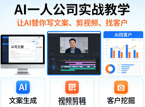 AI一人公司实战教学，让AI替你写文案、剪视频、找客户-小白网创