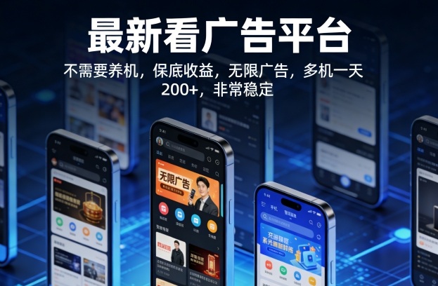 最新看广告平台，不需要养机，保底收益，无限广告，多机一天200+，非常稳定【揭秘】-小白网创