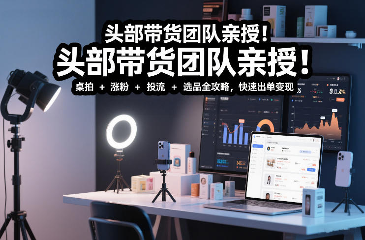头部带货团队亲授！专业短视频实拍带货课：桌拍+涨粉+投流+选品全攻略，快速出单变现，月入2w+-小白网创