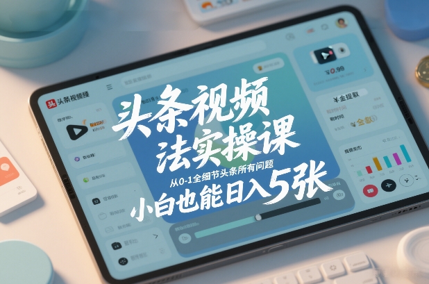 头条视频玩法实操课,从0-1全细节头条所有问题,小白也能日入5张-小白网创