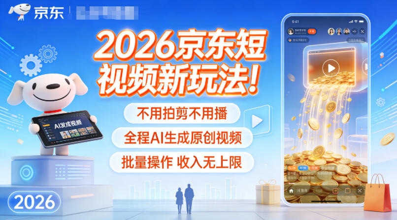 2026京东短视频新玩法!不用拍剪不用播,全程AI生成原创视频,批量操作收入无上限-小白网创