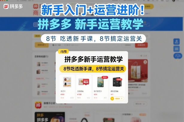 新手入门+运营进阶！拼多多新手运营教学，8节吃透新手课，8节搞定运营关-小白网创