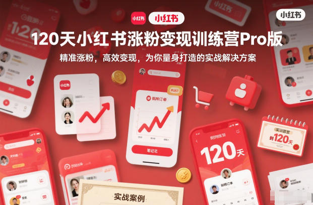 120天小红书涨粉变现训练营Pro版，​精准涨粉，高效变现​，为你量身打造的实战解决方案-小白网创