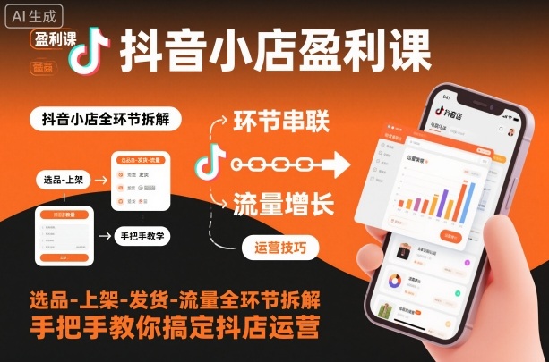 抖音小店盈利课-选品-上架-发货-流量全环节拆解,手把手教你搞定抖店运营-小白网创