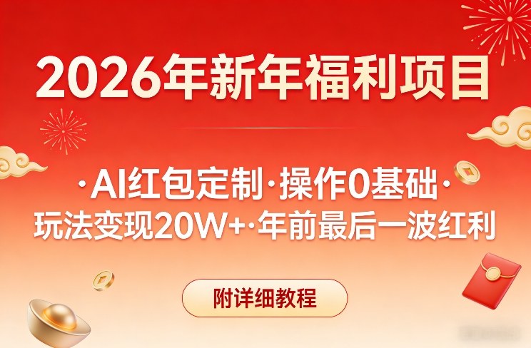 新年福利项目，AI红包定制，操作0基础，玩法变现20W+年前最后一波红利，附详细教程-小白网创