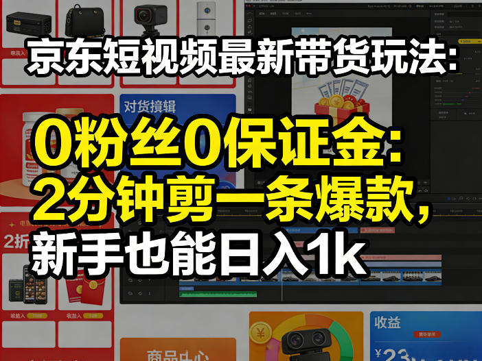 京东短视频最新带货玩法，0粉丝0保证金，2分钟剪一条爆款，新手也能日入1k+【揭秘】-小白网创
