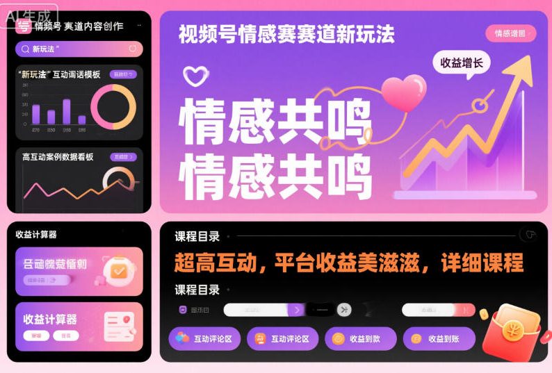 视频号情感赛道新玩法，超高互动，平台收益美滋滋，详细课程-小白网创