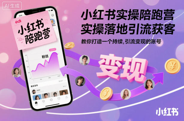 小红书实操陪跑营，实操落地引流获客，教你打造一个持续引流变现的账号-小白网创