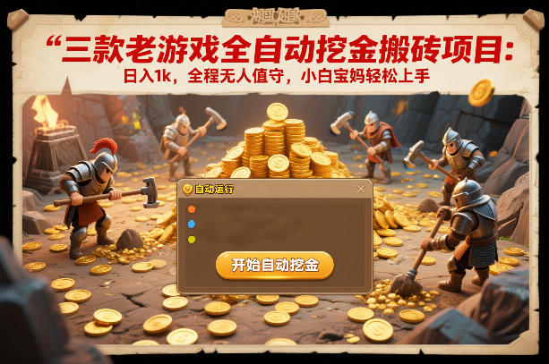 三款老游戏全自动挖金搬砖项目：日入1k，全程无人值守，小白宝妈轻松上手【揭秘】-小白网创