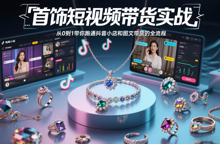 首饰短视频带货实战，从0到1带你跑通抖音小店和图文带货的全流程-小白网创