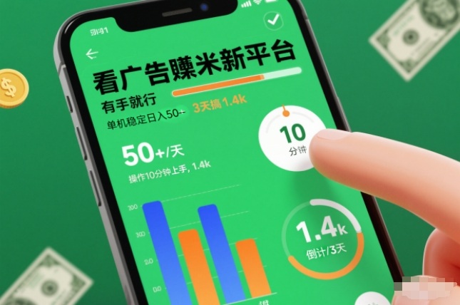 看广告賺米新平台，有手就行，单机稳定日入50+，操作10分钟上手，3天搞了1.4k【揭秘】-小白网创
