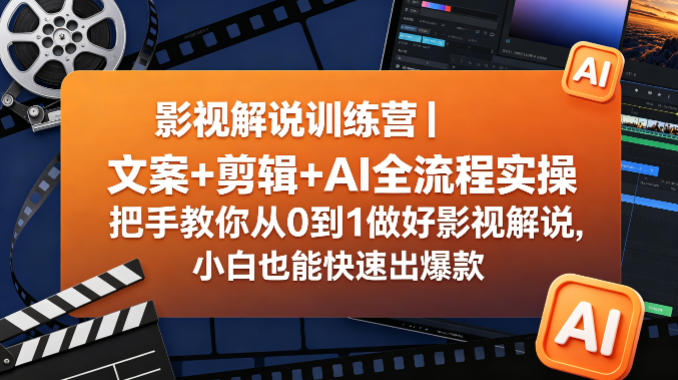 影视解说训练营|文案+剪辑+AI全流程实操,把手教你从0到1做好影视解说,小白也能快速出爆款-小白网创