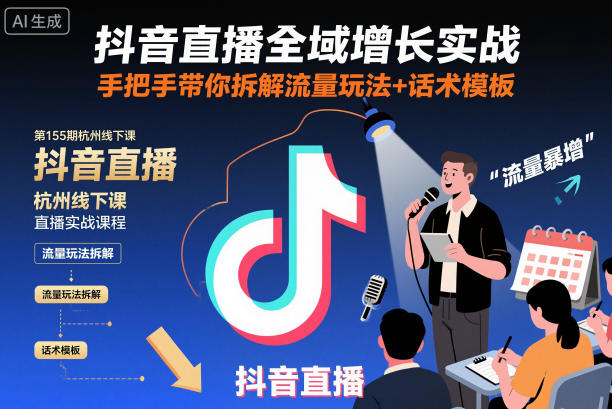 抖音直播全域增长实战第155期杭州线下课，手把手带你拆解流量玩法+话术模板-小白网创